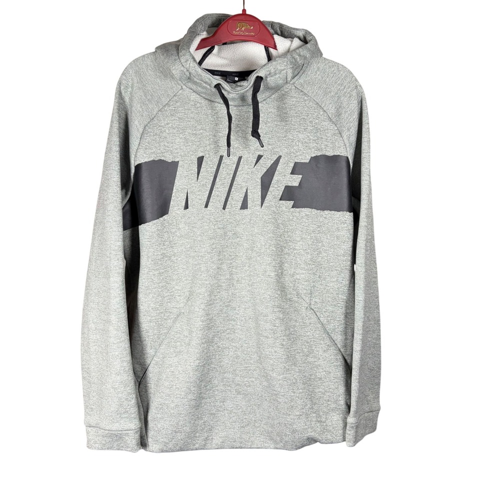 Nike Dri-FIT Hoodie Mens Large Grey Heather Black Graphic Pullover Sweatshirt